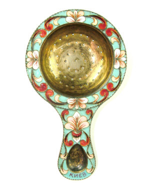 Appraisal: A Continental silver-gilt and enamel tea strainer late th early