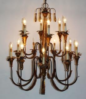 Appraisal: light light -tier iron and wood chandelier drop x w