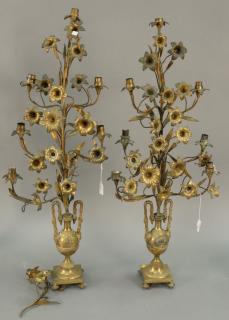 Appraisal: Pair of brass candelabra ht in Pair of brass candelabra