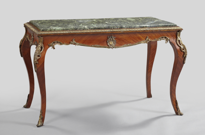 Appraisal: Louis XV-Style Kingwood and Marble-Top Occasional Table the inset rectangular