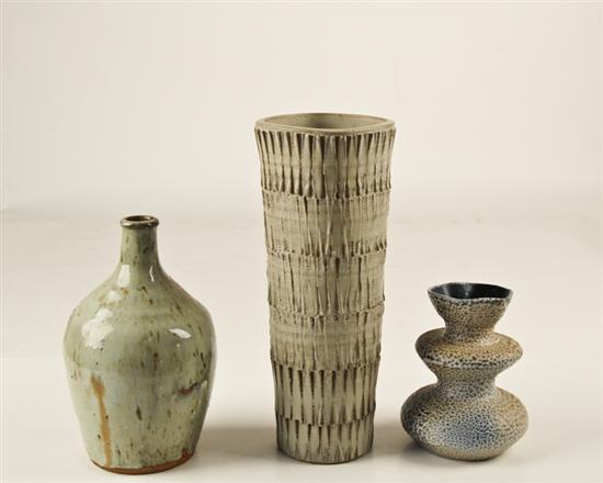 Appraisal: Three Rustic Studio Pottery Vessels one vase with ash glaze