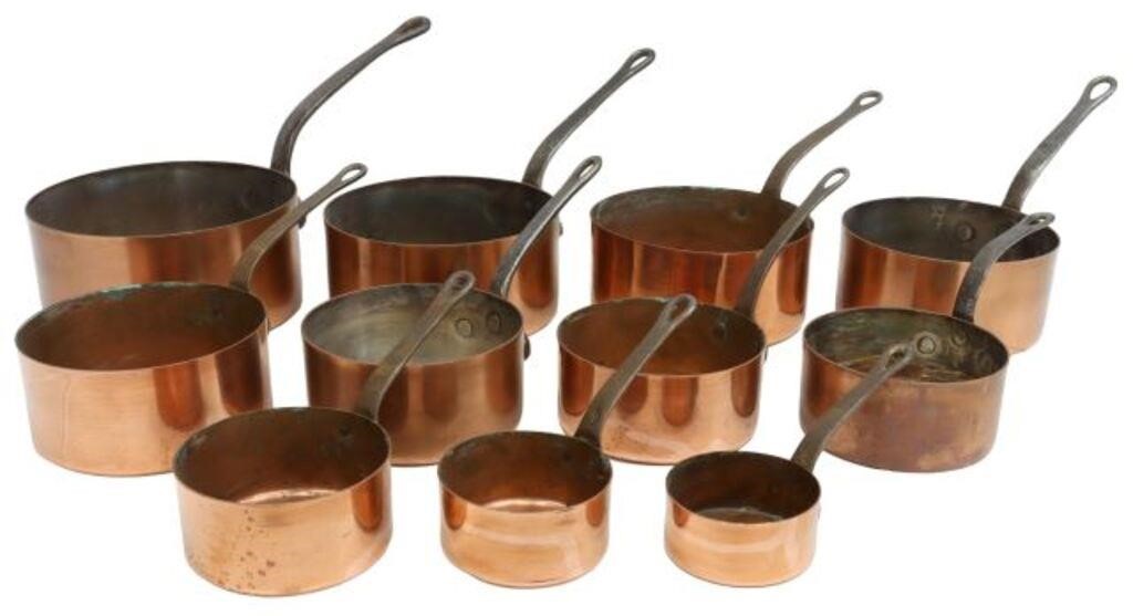 Appraisal: lot of French copper graduated saucepans in two sets all