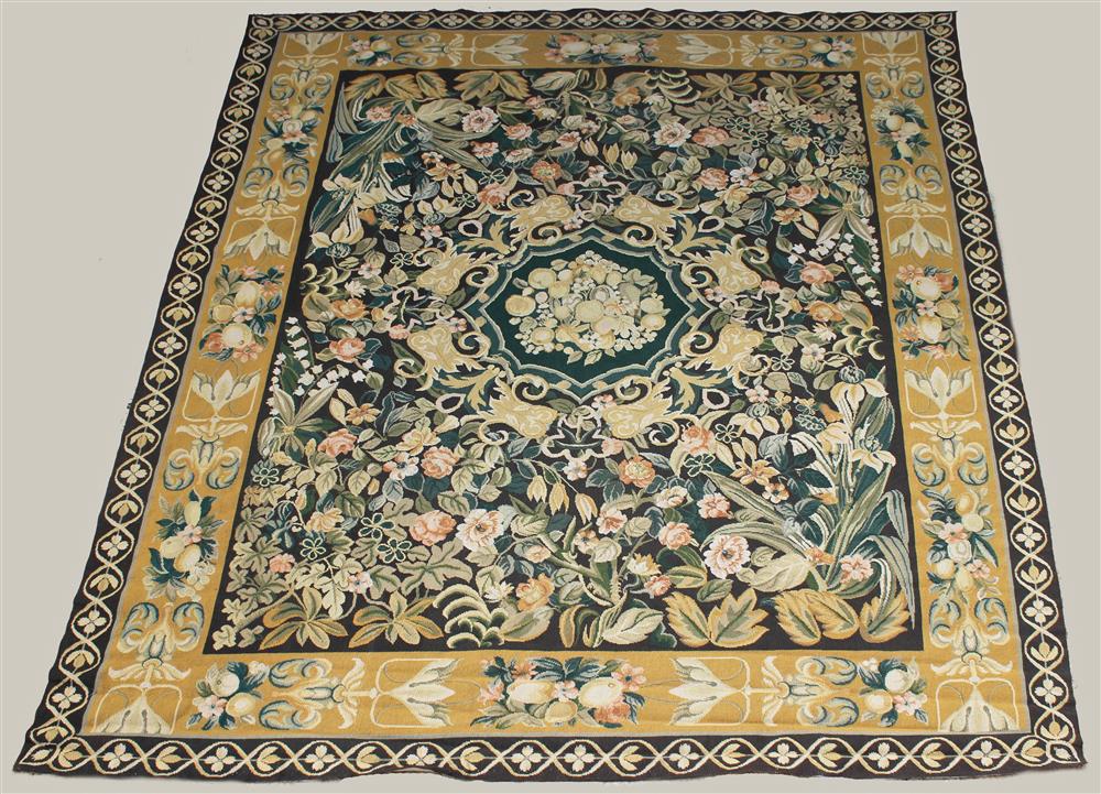 Appraisal: CHINESE EUROPEAN TAPESTRY DESIGN WOOL NEEDLEPOINT RUG leaves and flowers