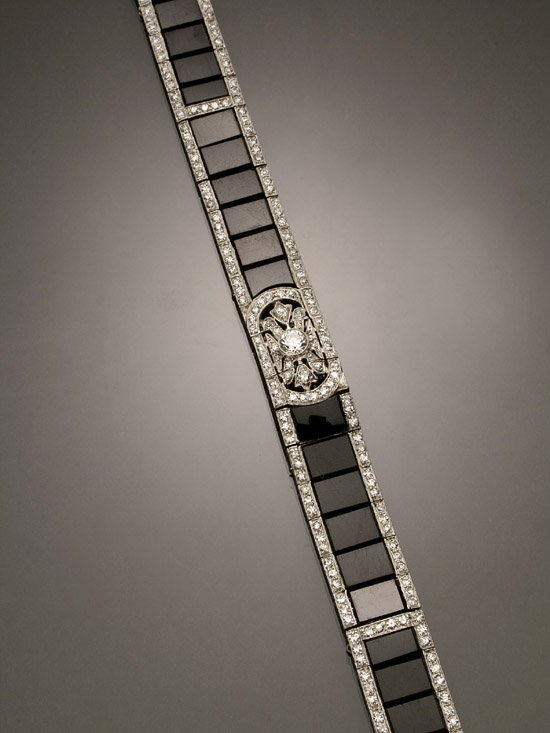 Appraisal: Art Deco Platinum Diamond and Black Onyx Cocktail Bracelet Circa