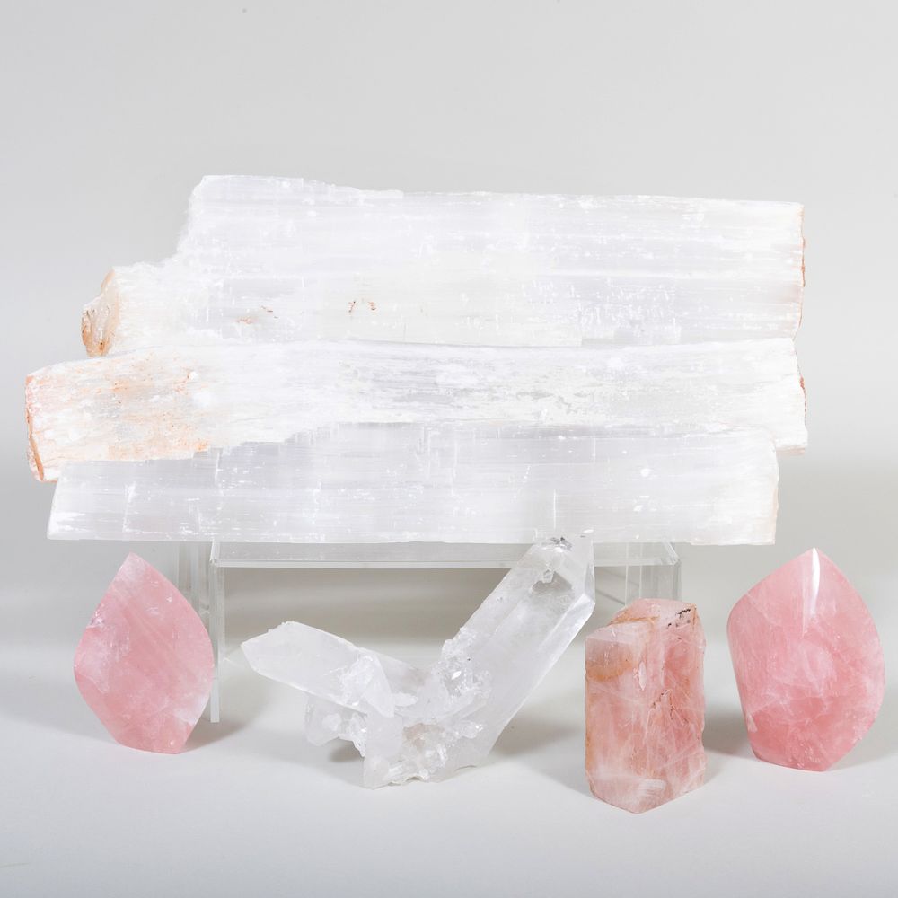 Appraisal: Group of Seven Quartz Mineral Specimens The largest in long