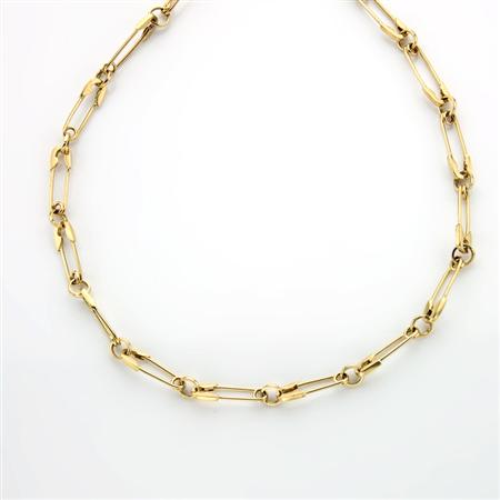 Appraisal: Gold Safety Pin Necklace Estimate -