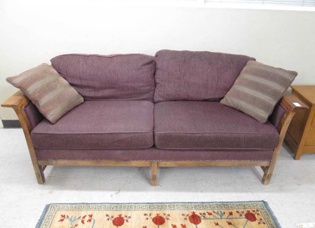 Appraisal: STICKLEY UPHOLSTERED OAK SOFA L J G Stickley Co Fine