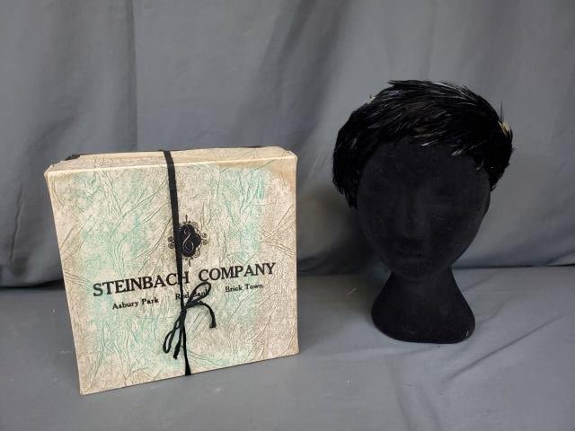 Appraisal: Vintage Black Feather Cloche Hat with Box from Steinbach Company