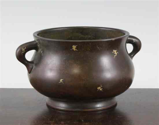 Appraisal: A Chinese gold splashed bronze censer Xuande mark but later