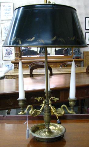 Appraisal: Brass Candlestick Table Lamp with swan motif base '' high