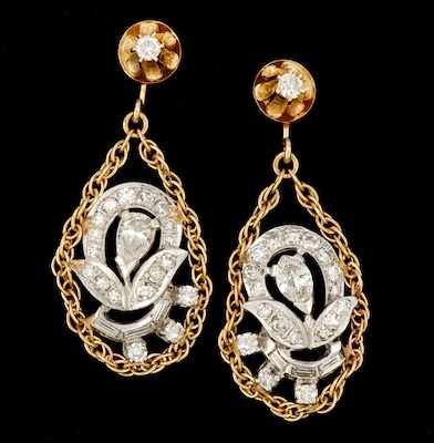 Appraisal: A Pair of Platinum Gold and Diamond Earrings k yellow