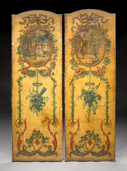 Appraisal: A pair of Louis XIV style paint decorated panels second