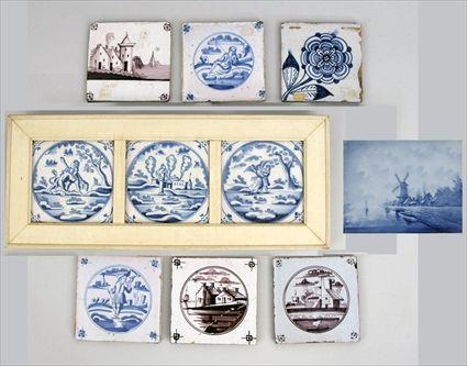 Appraisal: Nine Dutch Delft Tiles with Blue or Manganese Decoration Three