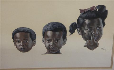 Appraisal: Tom McKinney acrylic on paper portrait of three African American