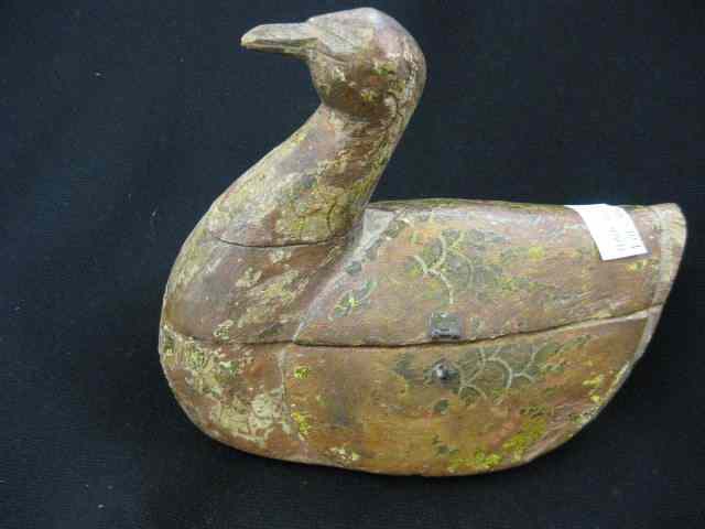 Appraisal: Carved Wooden Chinese Boxin form of a duck retains some