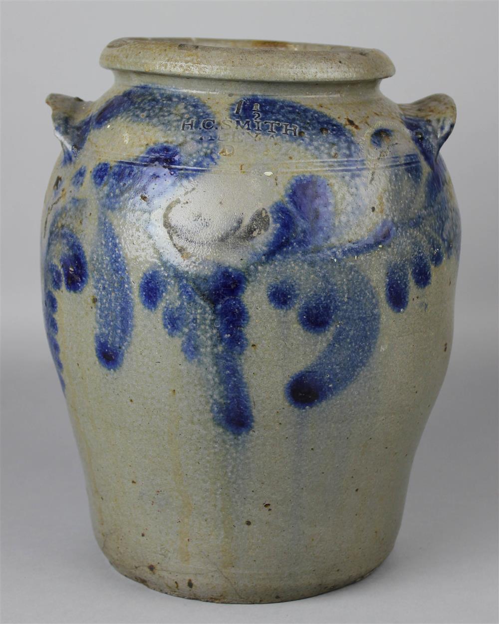 Appraisal: H C SMITH ALEXANDRIA VA COBALT DECORATED STONEWARE CROCK WITH