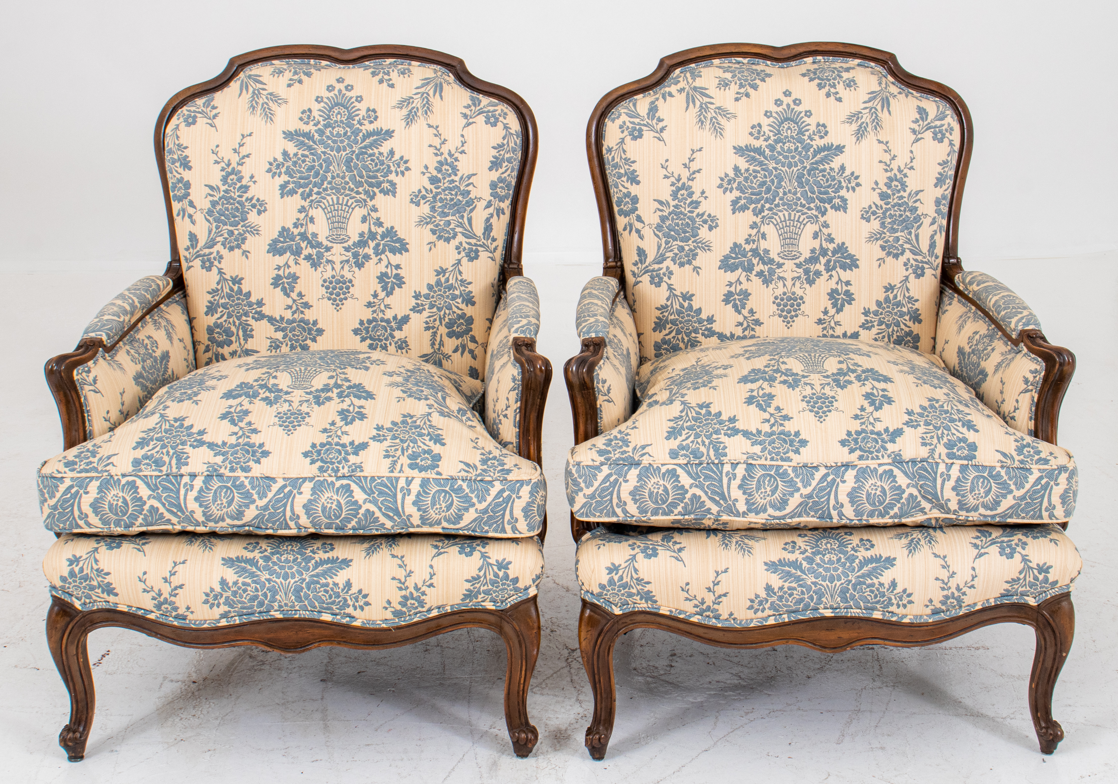 Appraisal: LOUIS XV PROVINCIAL STYLE BERGERES PAIR Louis XV Provinicial style