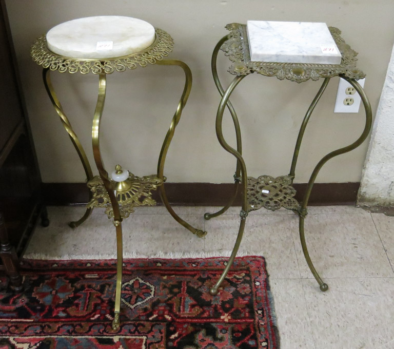 Appraisal: TWO LATE VICTORIAN BRASS PLANT STANDS American c a -leg