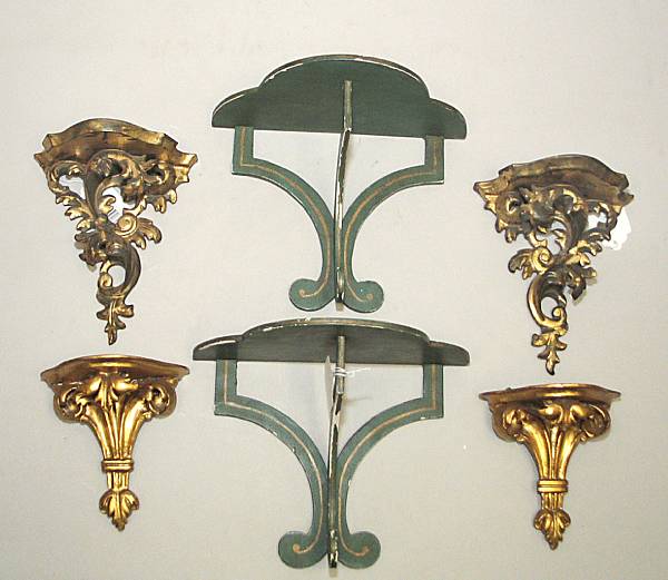 Appraisal: Three pairs of painted or giltwood wall brackets second half