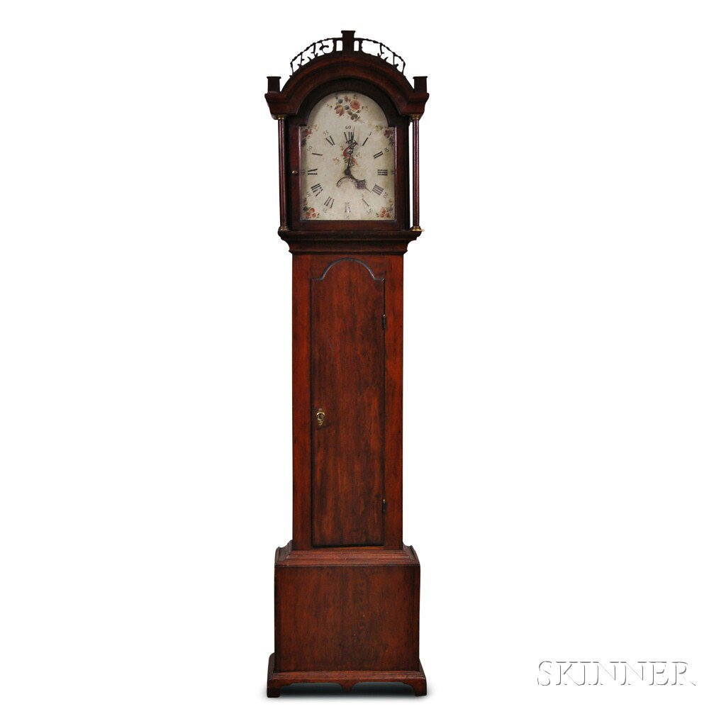 Appraisal: Pennsylvania Walnut Tall Clock the hood with carved fretwork and