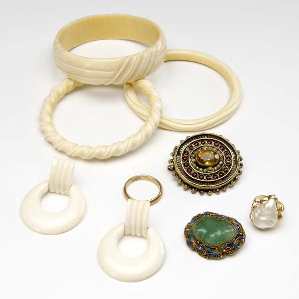 Appraisal: GOLD SILVER IVORY JEWELRY Collection includes k yg and Baroque