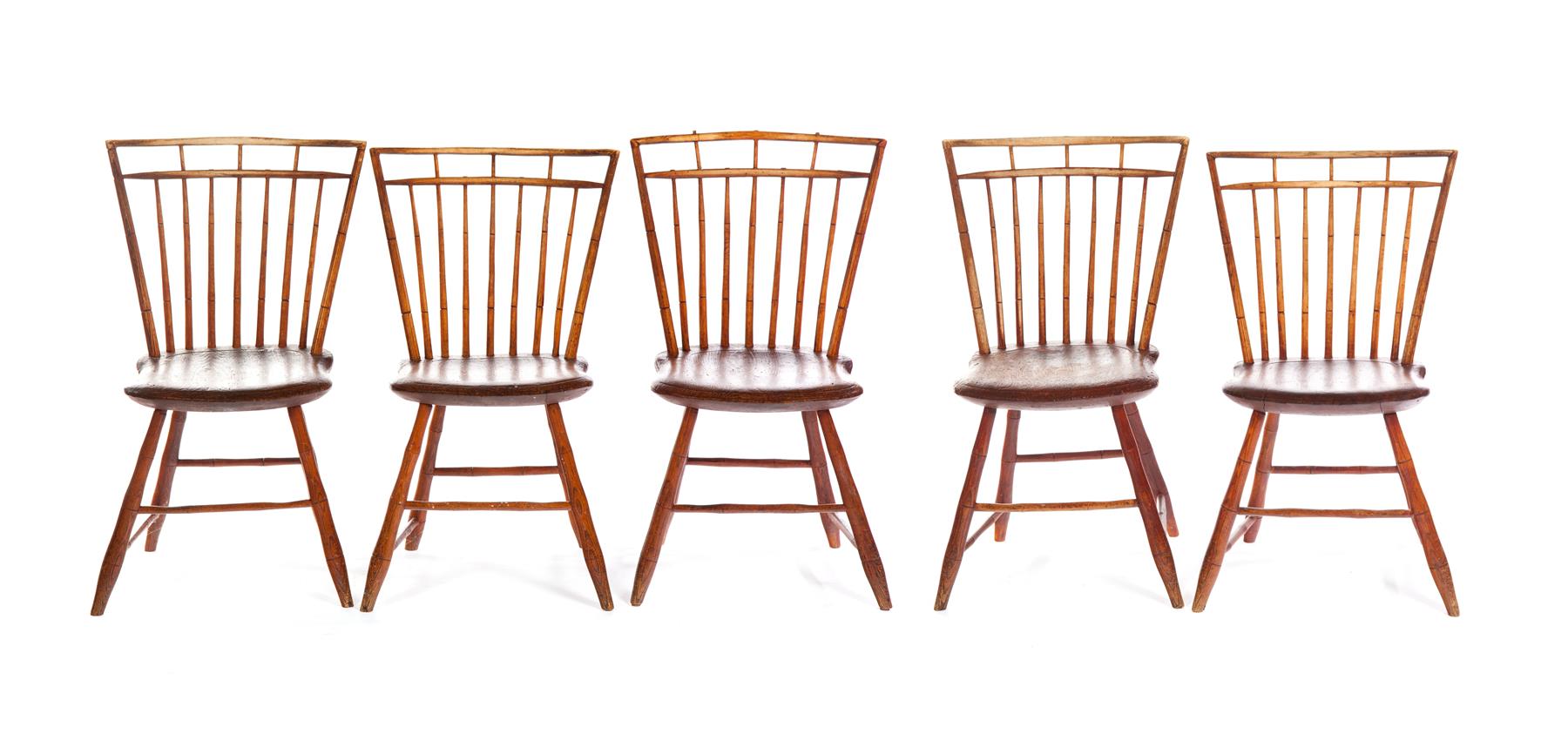 Appraisal: FIVE AMERICAN BAMBOO WINDSOR SIDE CHAIRS Ohio Pennsylvania ca -