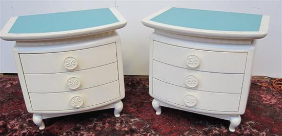 Appraisal: PAIR PAINTED THREE DRAWER COMMODES EDEN ROSE A pair of