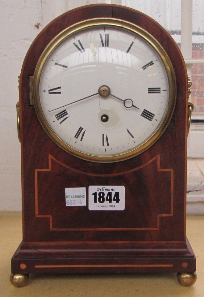 Appraisal: A Regency mahogany mantel clock the domed inlaid case set