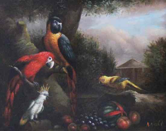 Appraisal: Dutch School pair of oils on panel Exotic birds and