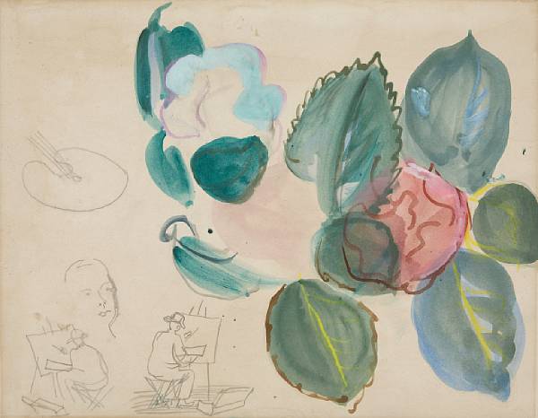 Appraisal: Raoul Dufy French - Nature morte aux feuilles gouache watercolor