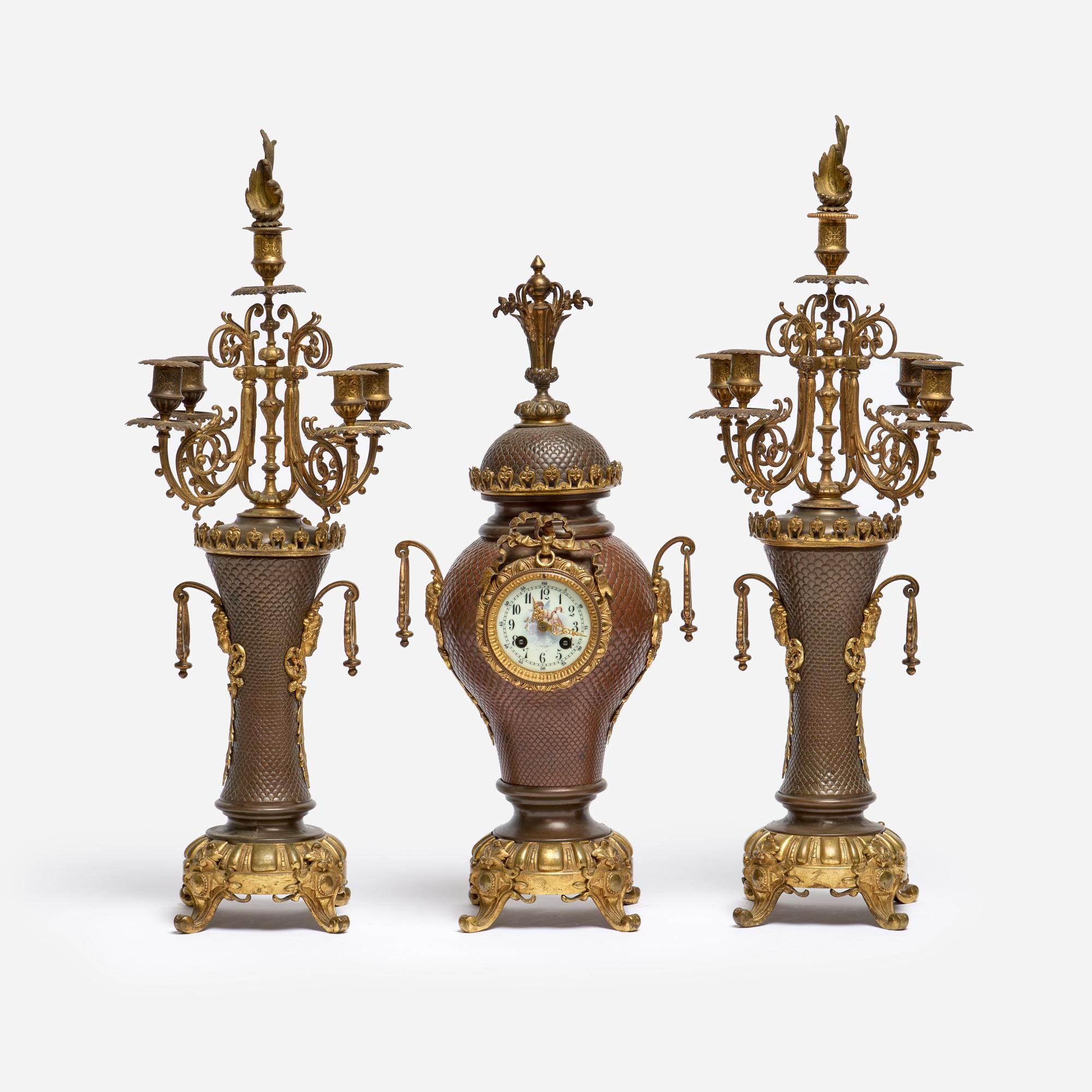 Appraisal: HENRI LUPPENS CIE BRUSSELS MANTEL GARNITURE SET A fine Napoleon