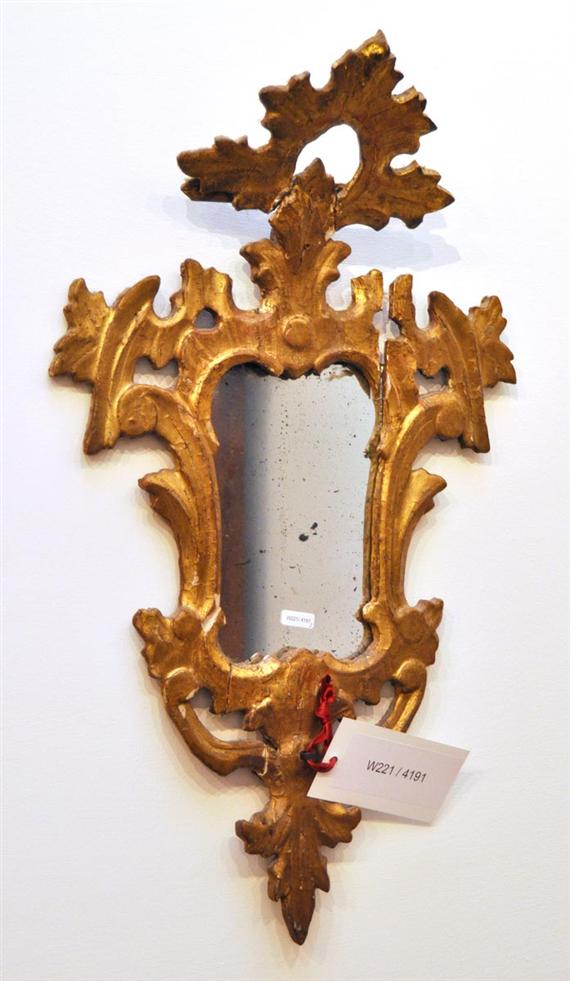 Appraisal: PAIR OF CARTOUCHE MIRRORS late Baroque th cent Carved gilt