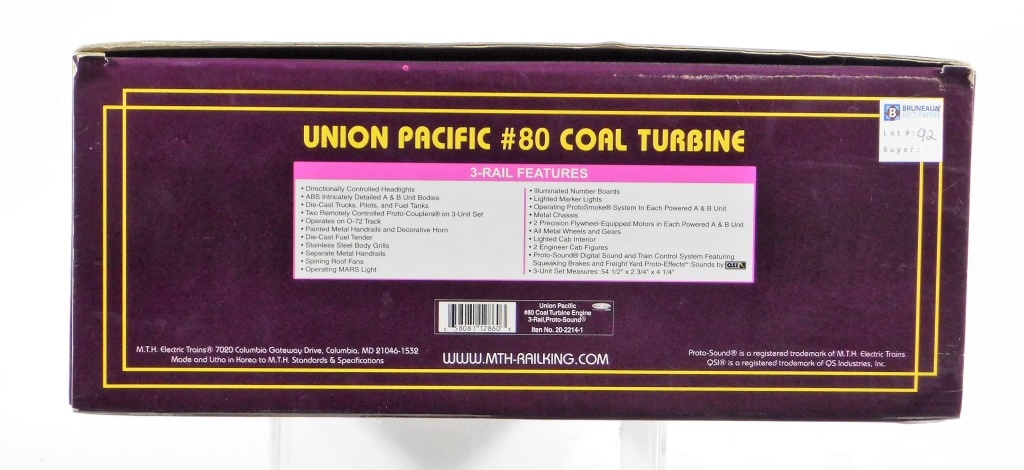 Appraisal: MTH UNION PACIFIC COAL TURBINE ENGINE TRAIN United States ContemporaryThree