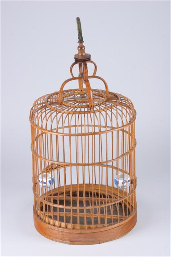 Appraisal: CHINESE BAMBOO BIRDCAGE th century With two Chinese blue and