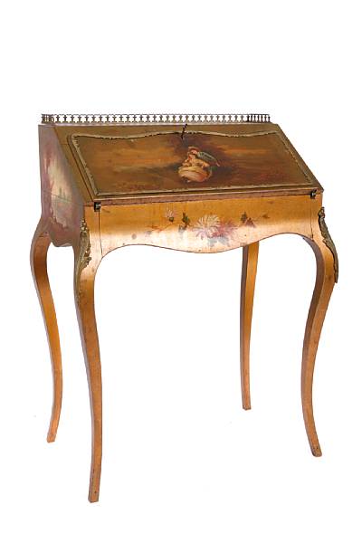 Appraisal: A Vernis Martin style slant front ladies writing desk height