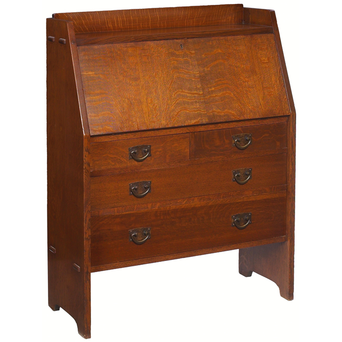 Appraisal: Gustav Stickley desk fall-front form with two half drawers over