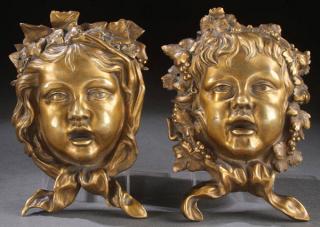 Appraisal: EXCEPTIONAL FRENCH GILT BRONZE MASK PLAQUES A PAIR OF EXCEPTIONAL