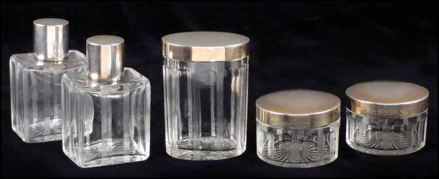 Appraisal: CUT GLASS VANITY SET Comprised of two bottles and three