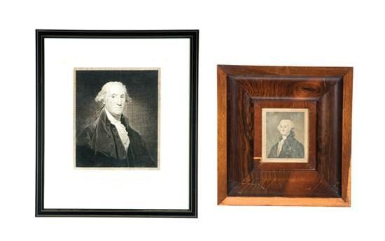 Appraisal: TWO EARLY PORTRAITS OF GEORGE WASHINGTON Includes a copperplate engraving