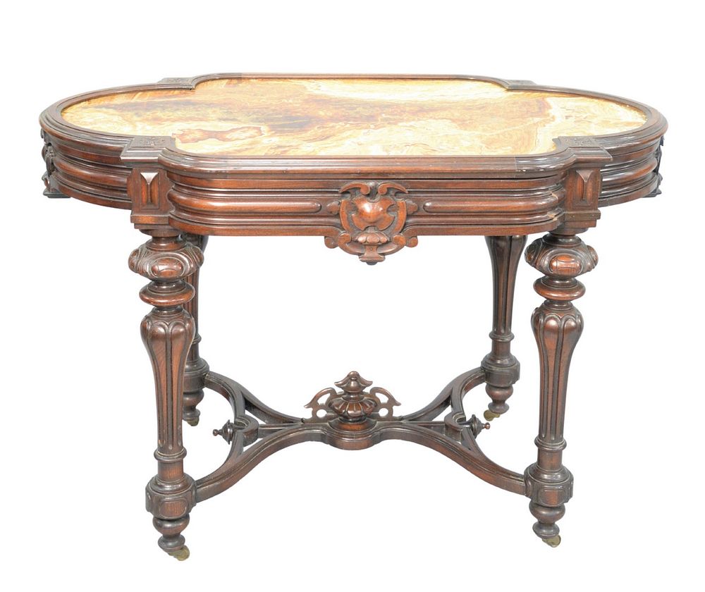 Appraisal: Renaissance Revival Walnut Table with unusual inset marble on round