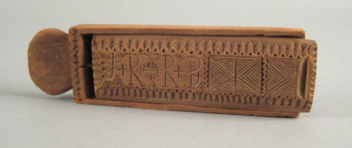 Appraisal: Carved pine slide lid marriage box early th c extensively