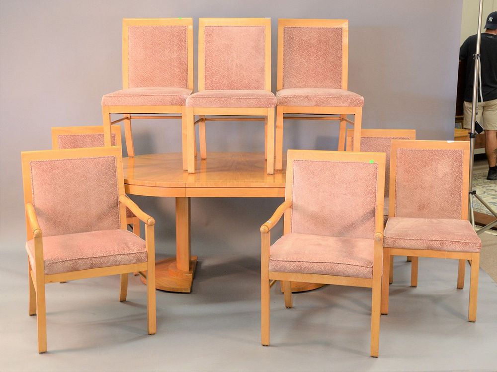 Appraisal: Ten piece Baker blonde dining set with eight chairs round