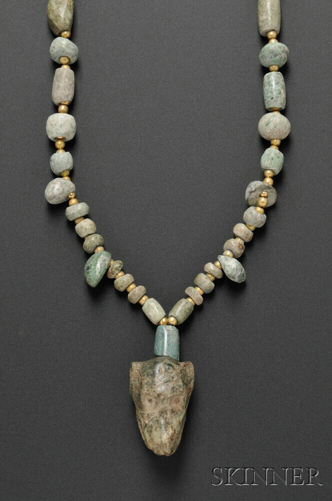 Appraisal: Pre-Columbian Jadeite Necklace with Animal Head Pendant Mexico with small