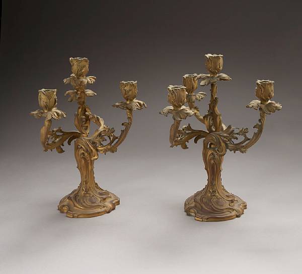 Appraisal: A pair of Louis XV style gilt bronze four light