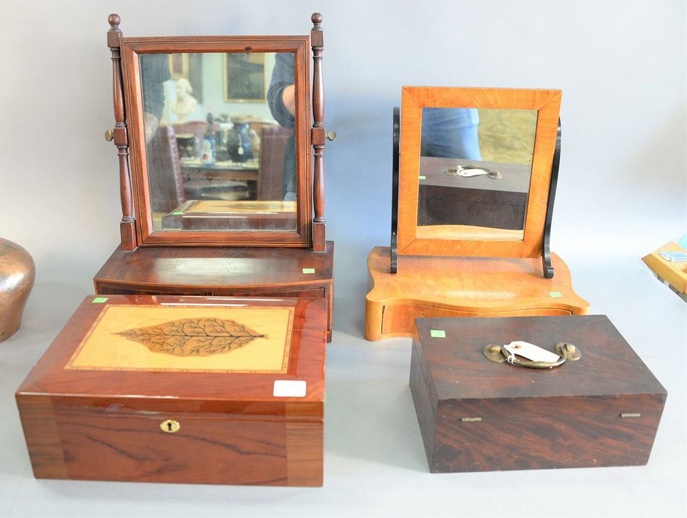 Appraisal: Four piece group to include inlaid humidor lift top mahogany