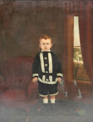 Appraisal: Mid th Century Naive School Young Boy Standing Beside a