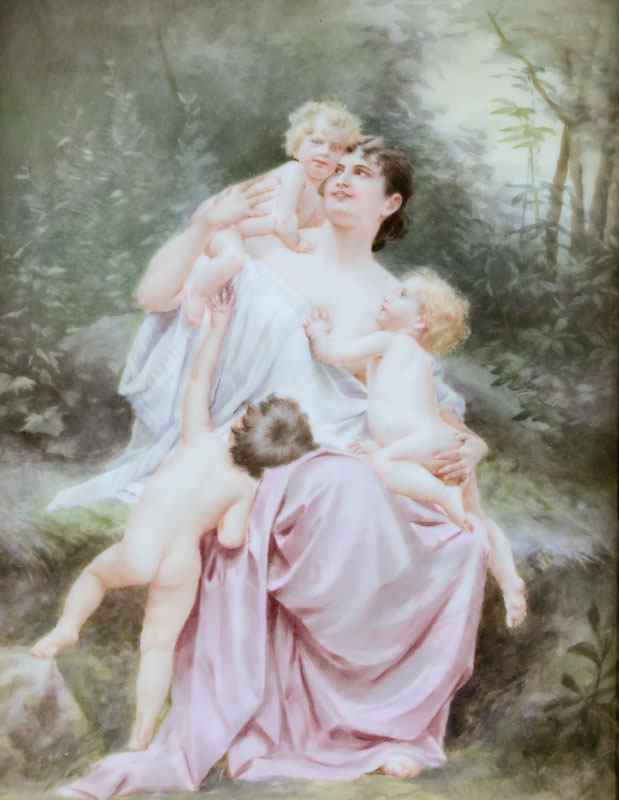 Appraisal: LARGE LIMOGES PAINTED PORCELAIN PLAQUE Depicting a mother and young