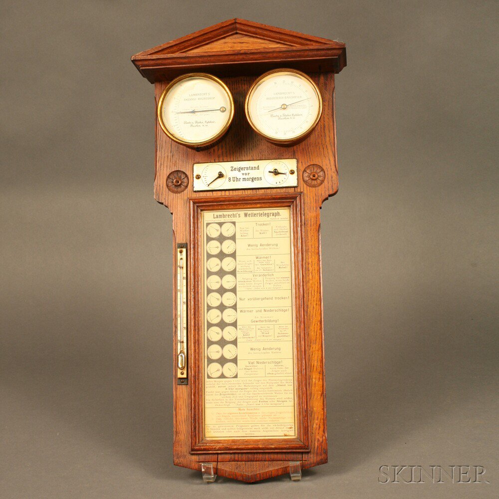 Appraisal: Lambrecht's Dual Gauge Oak Wall Plague with cased barometer and