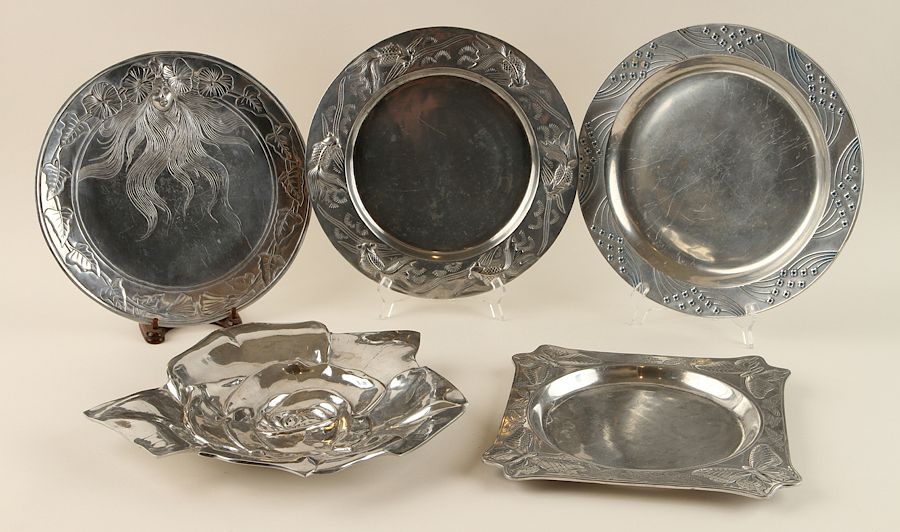 Appraisal: COLLECTION OF FIVE PEWTER TRAYS A collection of five pewter