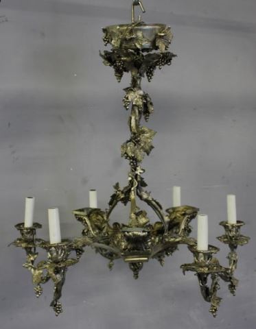 Appraisal: Silverplate Arm Chandelier with Vine and GrapeDetails Probably Caldwell Comes